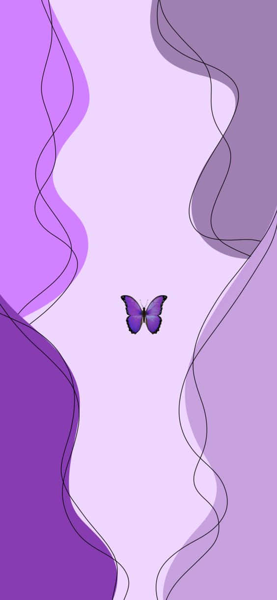 Cool Butterfly 桌布 壁紙 — 一隻紫色蝴蝶在流動的薰衣草和紫羅蘭抽象波浪之間漂浮，呈現極簡數位插畫風格。