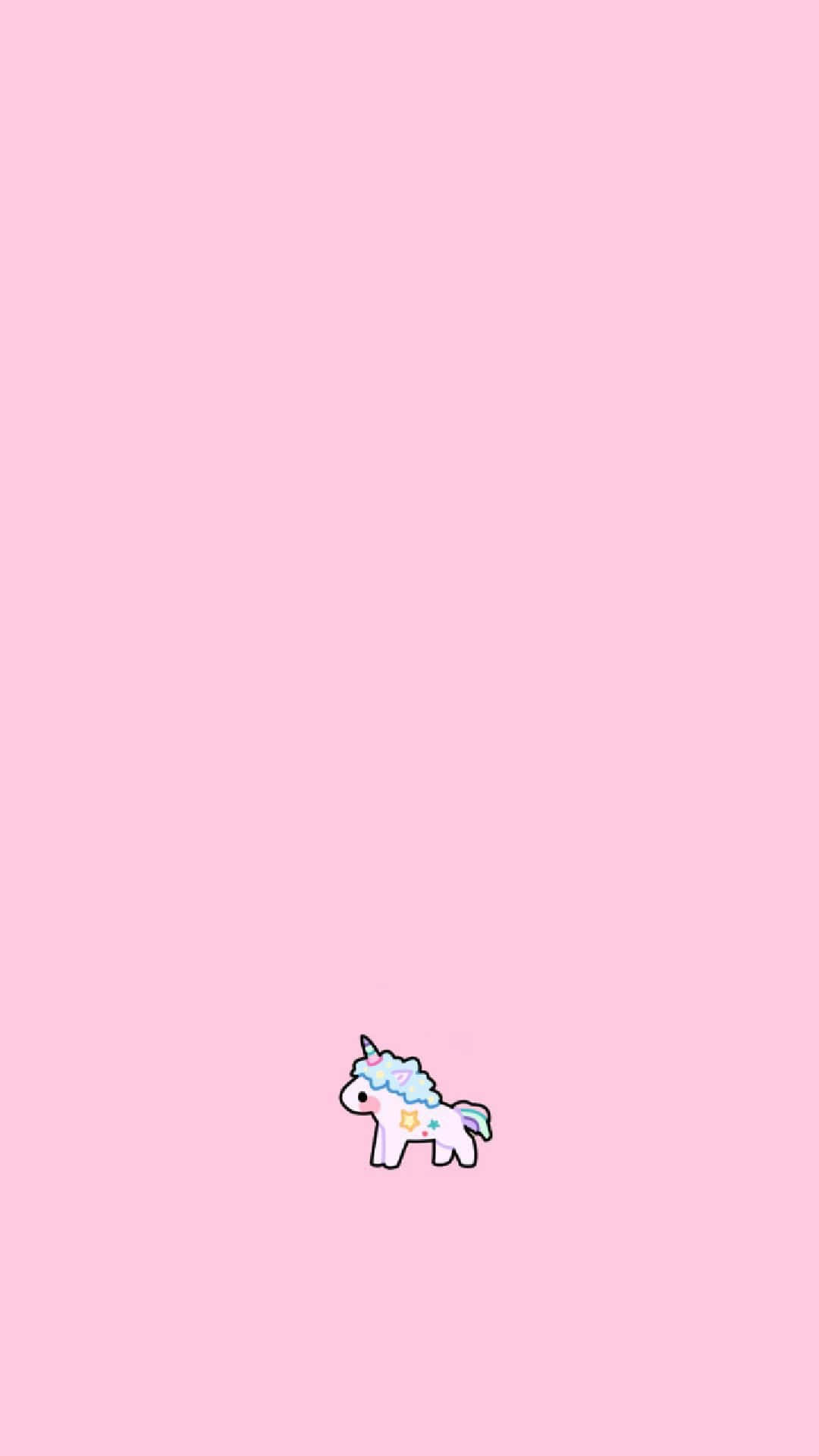 pink unicorn 桌布 壁紙 — 一隻細小可愛的卡通獨角獸，帶有柔和色彩的鬃毛，獨自站在純粉紅色背景前。