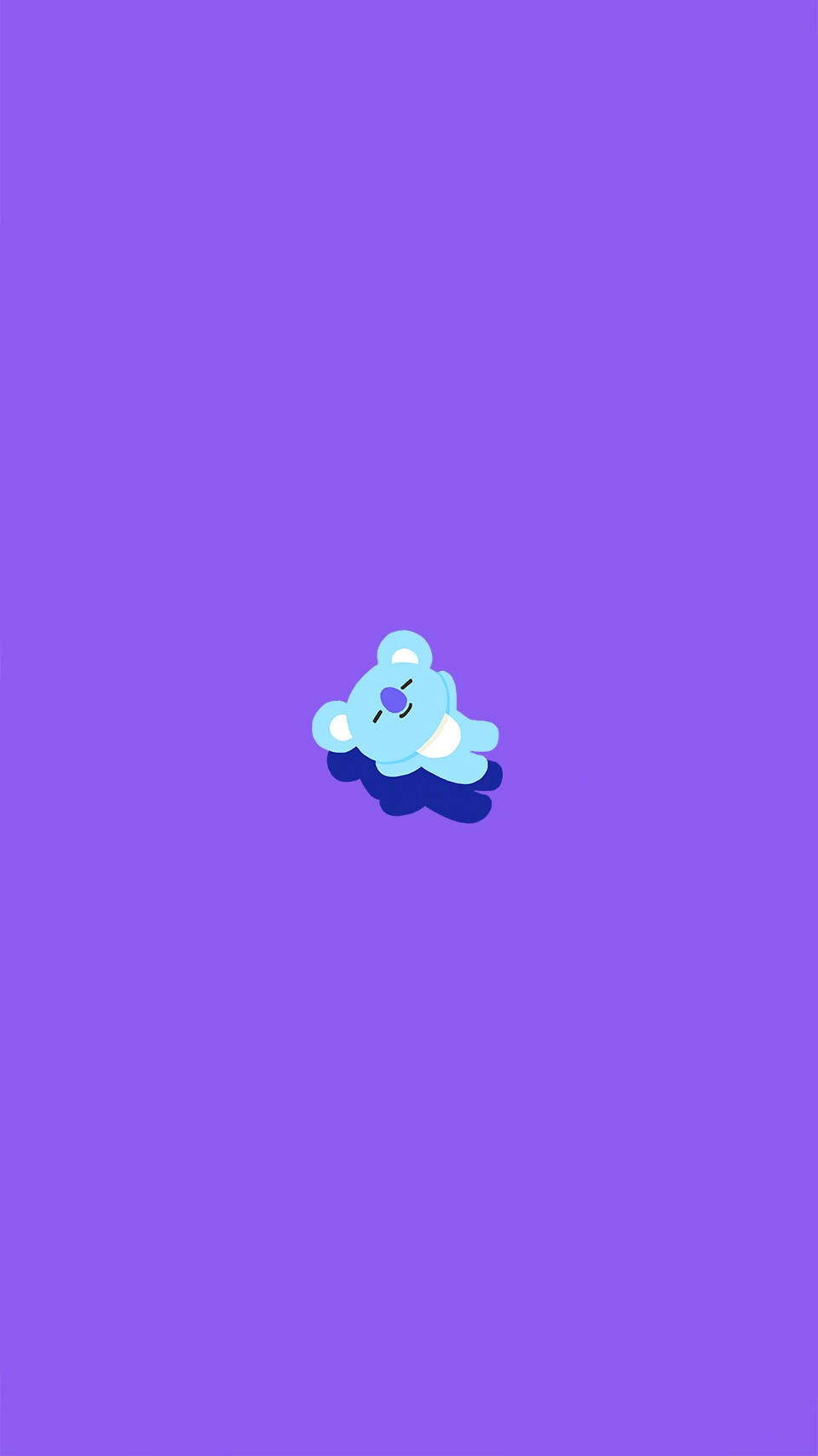 Koya 桌布 壁紙 — 一隻細小淺藍色卡通無尾熊獨自漂浮在純紫色背景上，下方帶有柔和陰影。