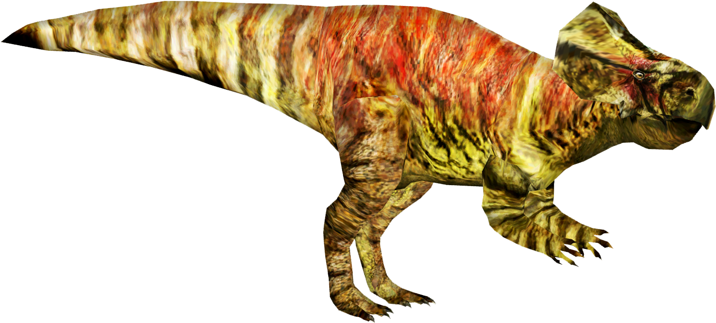 Jurassic World 桌布 壁紙 — 一隻細節豐富的3D渲染三角龍，帶有火紅、黃色和棕色的鱗片，站在黑色背景前。