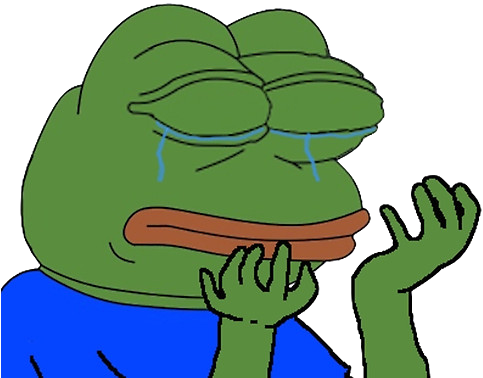 pepe frog 桌布 壁紙 — 一隻綠色卡通青蛙，閉著眼睛，淚水順著臉頰流下，穿著藍色襯衫。
