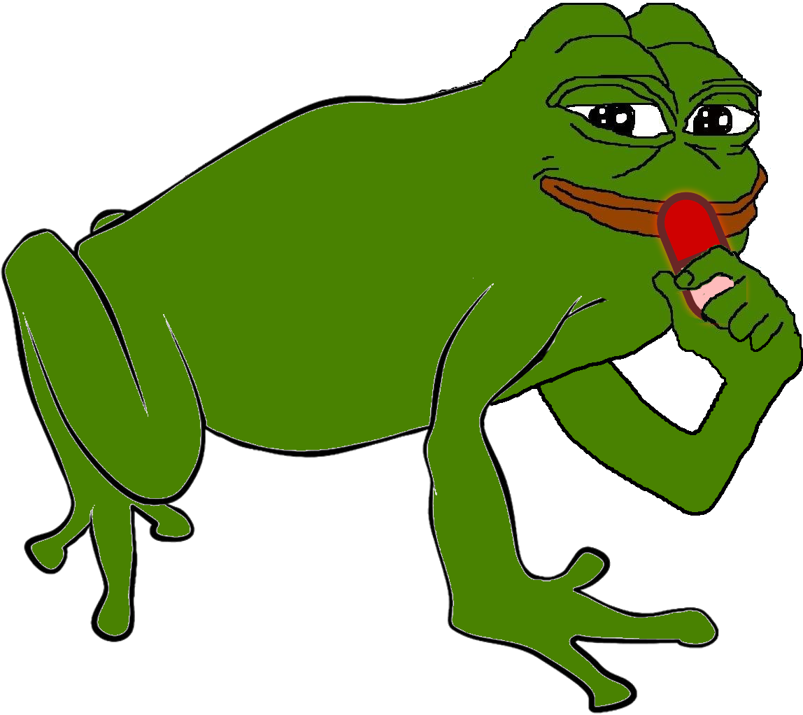 pepe frog 桌布 壁紙 — 一隻綠色卡通青蛙帶著自鳴得意的表情，在純白色背景前拿著一根紅色棒棒糖。