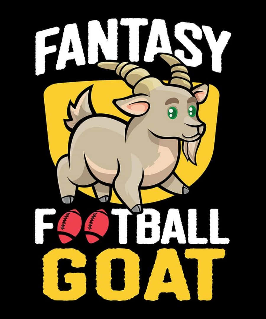 fantasy football 桌布 壁紙 — 一隻綠色眼睛的卡通山羊自豪地站在黃色盾牌中，背景為黑色，並有粗體文字 'FANTASY FOOTBALL GOAT'。