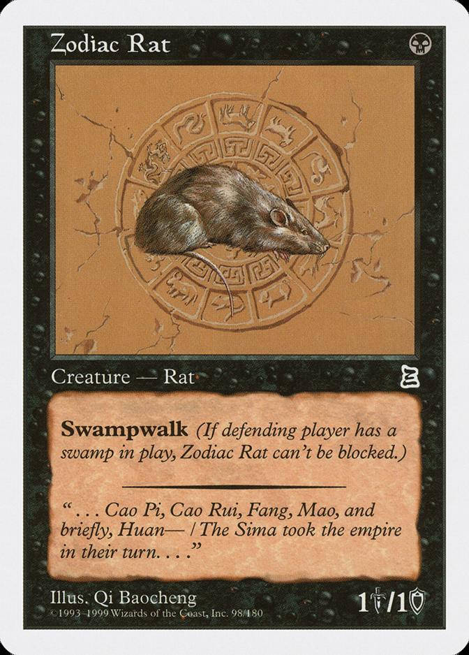 Rat 桌布 壁紙 — 一隻老鼠在刻在龜裂大地上的古老黃道輪盤上休息的詳細插圖。