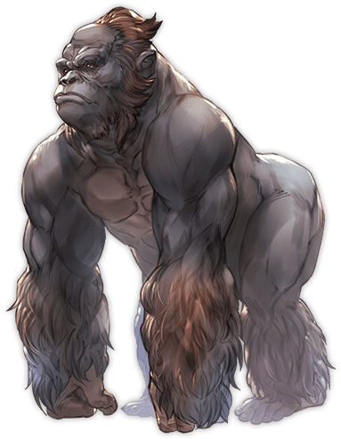 Gorilla 桌布 壁紙 — 一隻肌肉發達的猿猴，毛色灰棕相間，以強而有力的姿勢站在黑色背景前。