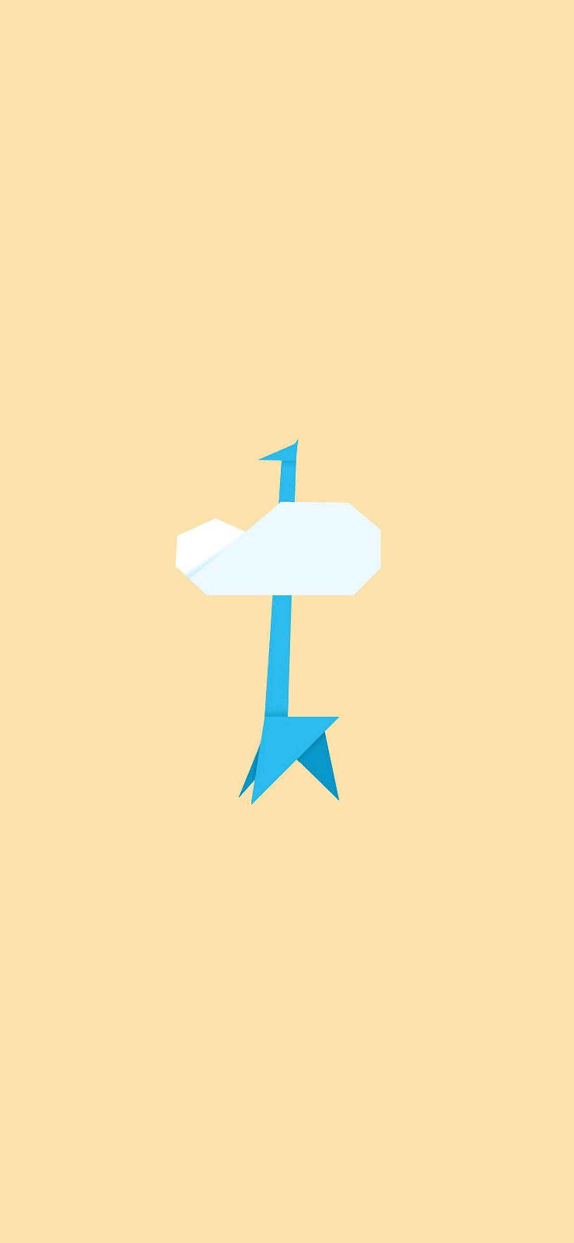 Cute Minimalist 桌布 壁紙 — 一隻藍白相間的簡約摺紙鶴，立在柔和的米色背景上。