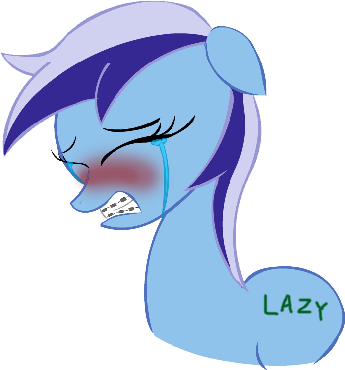 Crying Meme 桌布 壁紙 — 一隻藍色卡通小馬，紫色鬃毛，戴著格子口塞和「LAZY」對話框，戲劇性地哭泣。