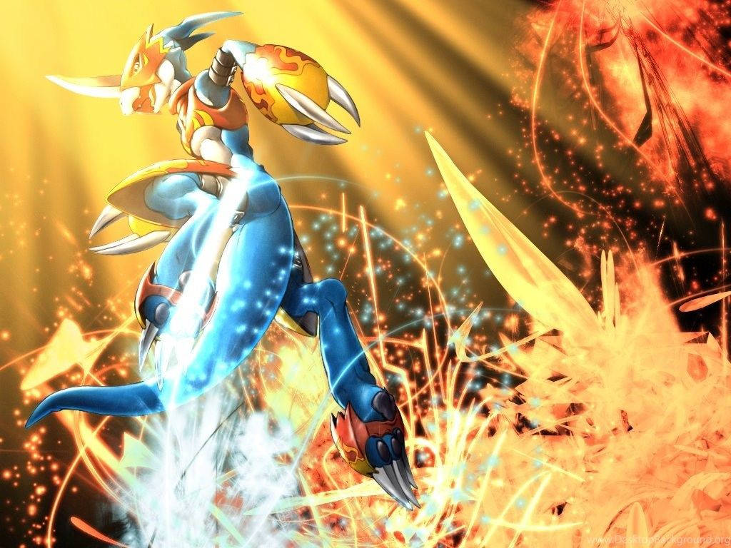 動漫龍在火焰爆炸中發射能量爆炸 — Fire Emblem Warriors 壁紙