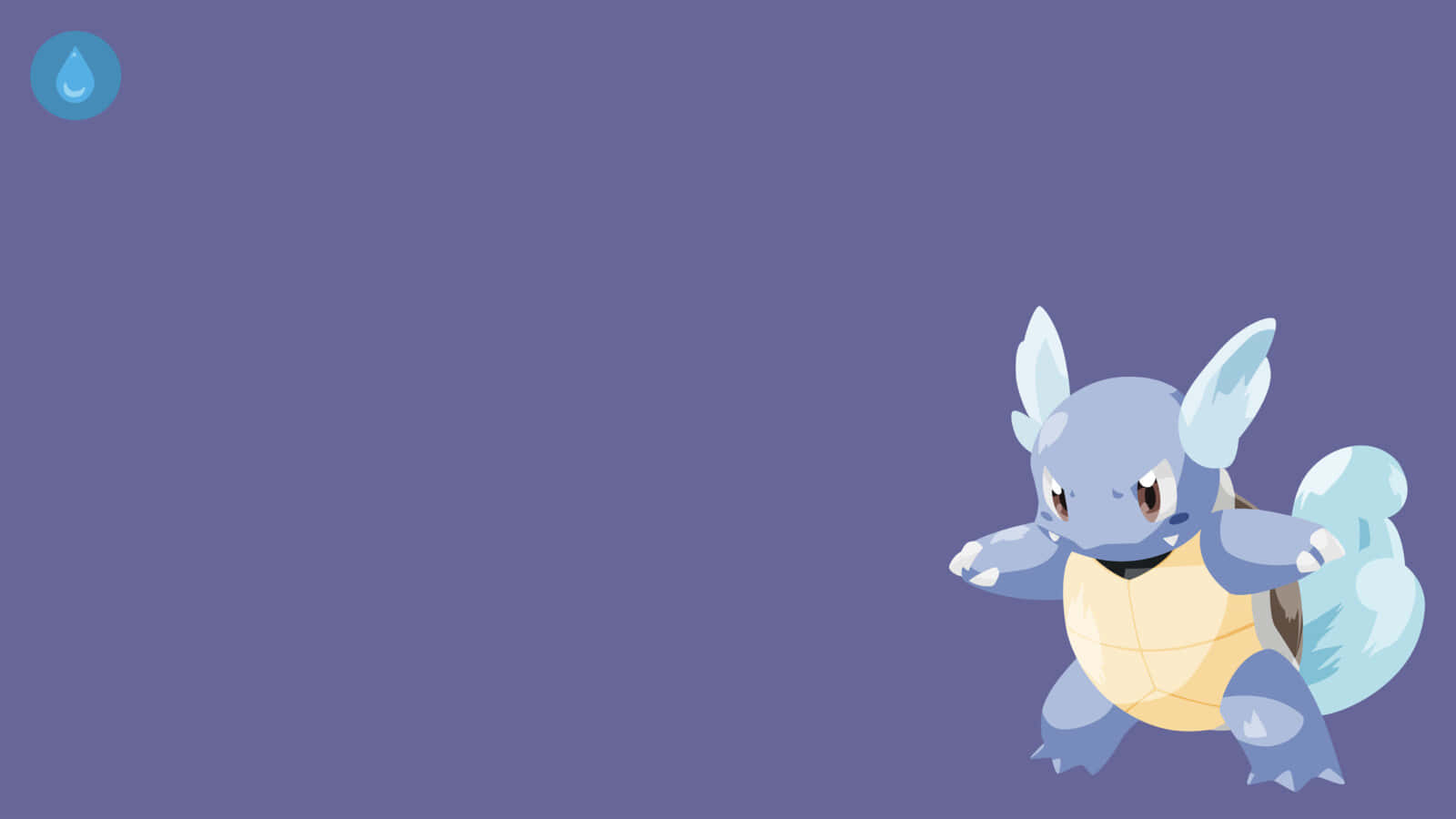 wartortle 桌布 壁紙 — 一隻藍色和黃色的卡通水屬性寶可夢在純紫色背景上警覺地站立。