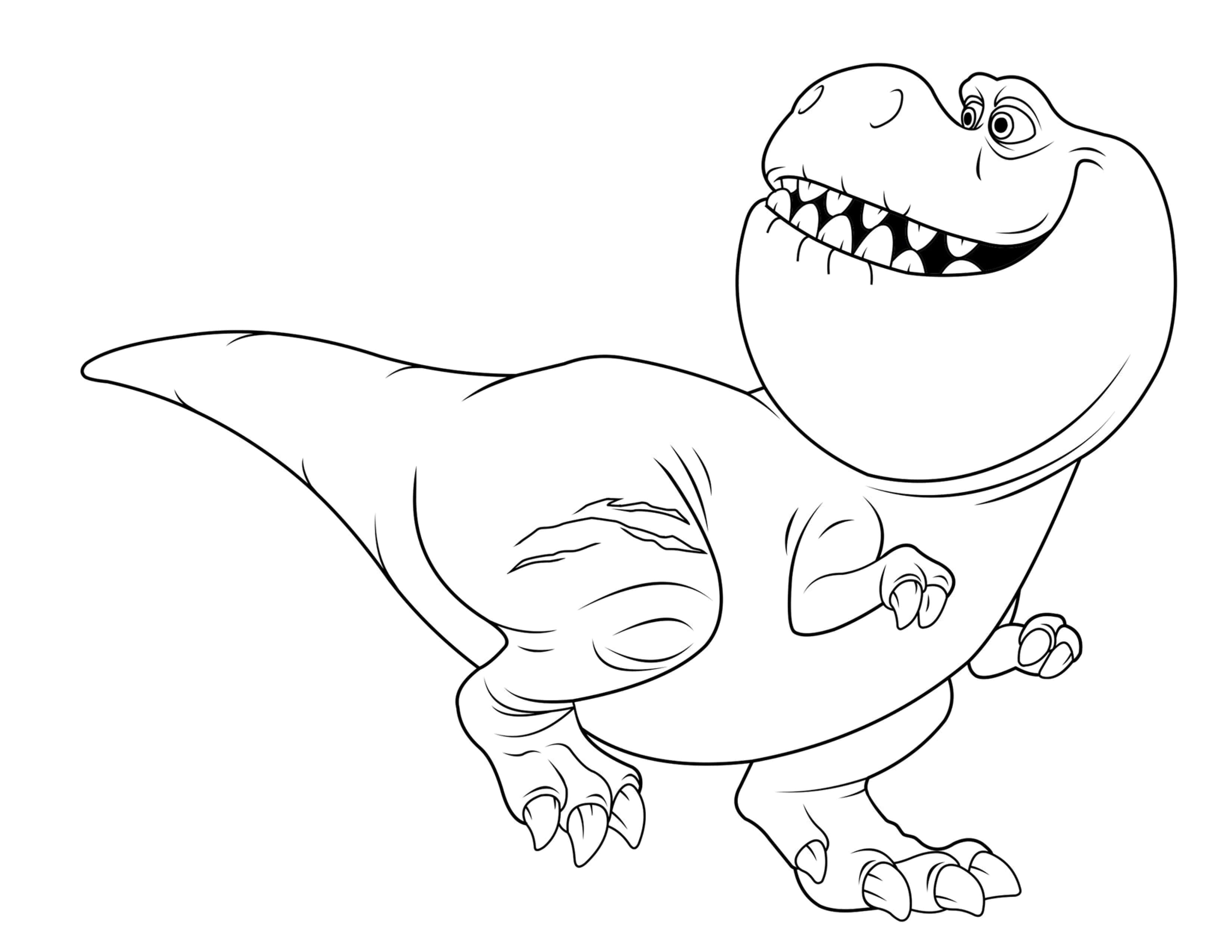 Dinosaur Coloring 桌布 壁紙 — 一隻表情豐富、咧嘴大笑的卡通T-Rex以俏皮的姿勢站立。