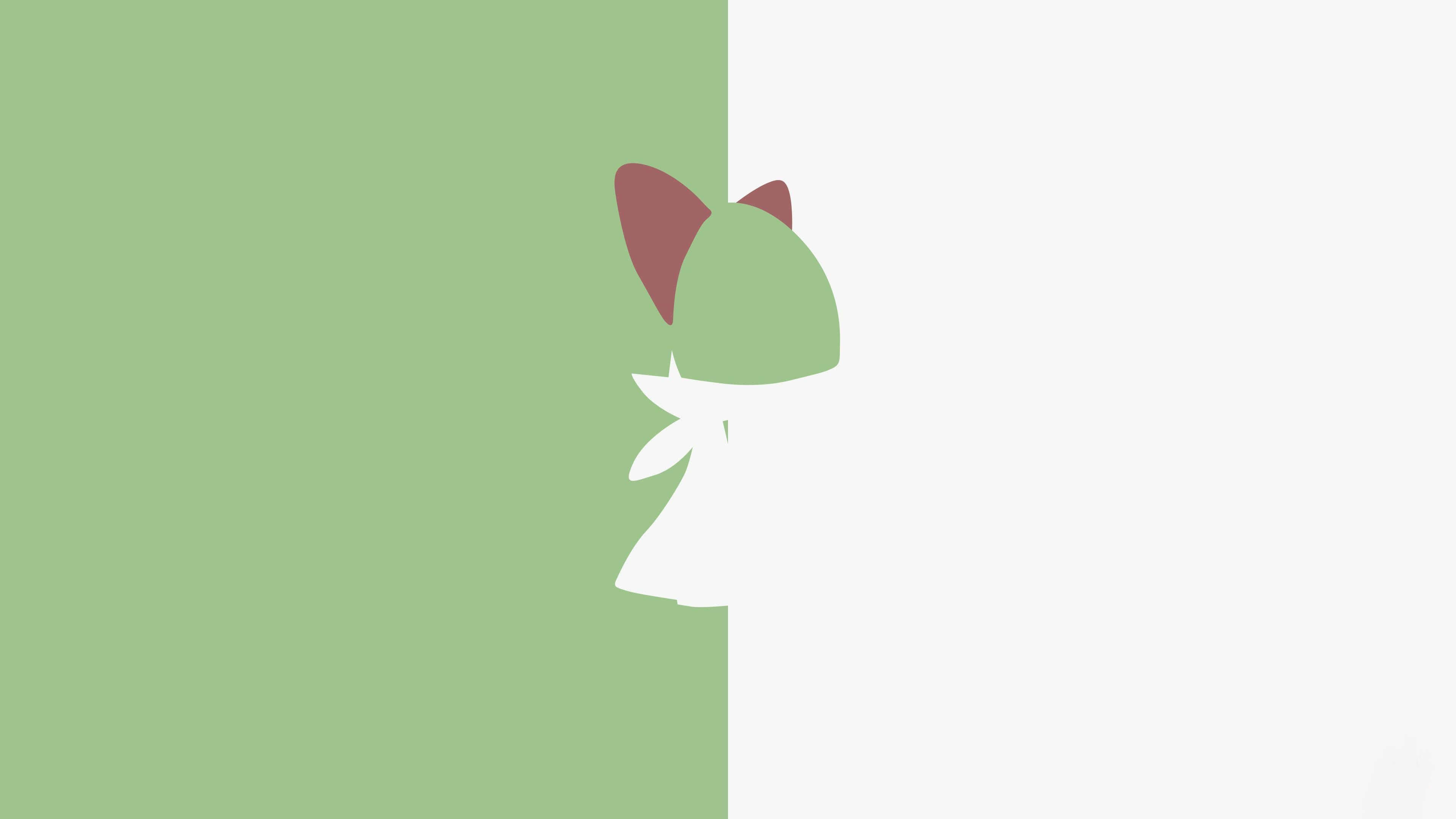 Pokemon Aesthetic 桌布 壁紙 — 一隻貓從垂直分隔板後探出頭來的極簡綠色和白色剪影。