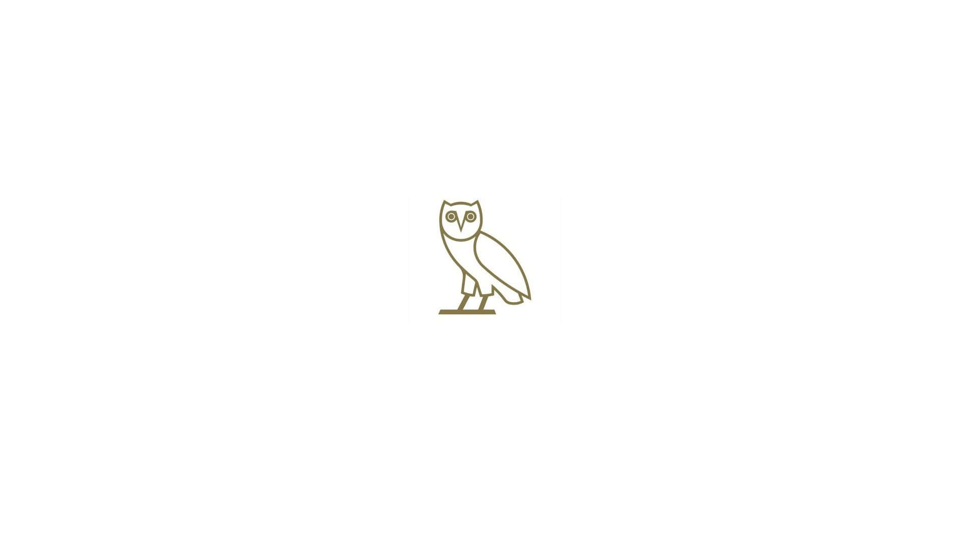 Drake Ovo Owl iPhone 桌布 壁紙 — 一隻貓頭鷹棲息在樹枝上的極簡線條畫，背景為純白色。