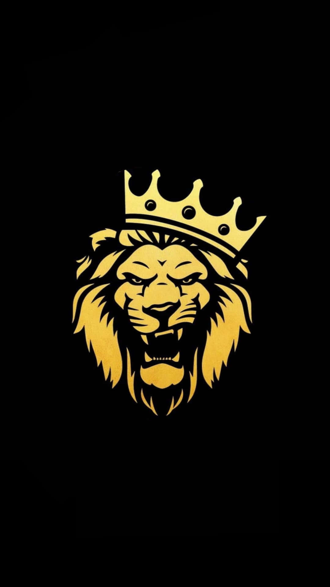 Black Lion 桌布 壁紙 — 一隻金色獅子頭戴皇冠，在純黑背景上咆哮。