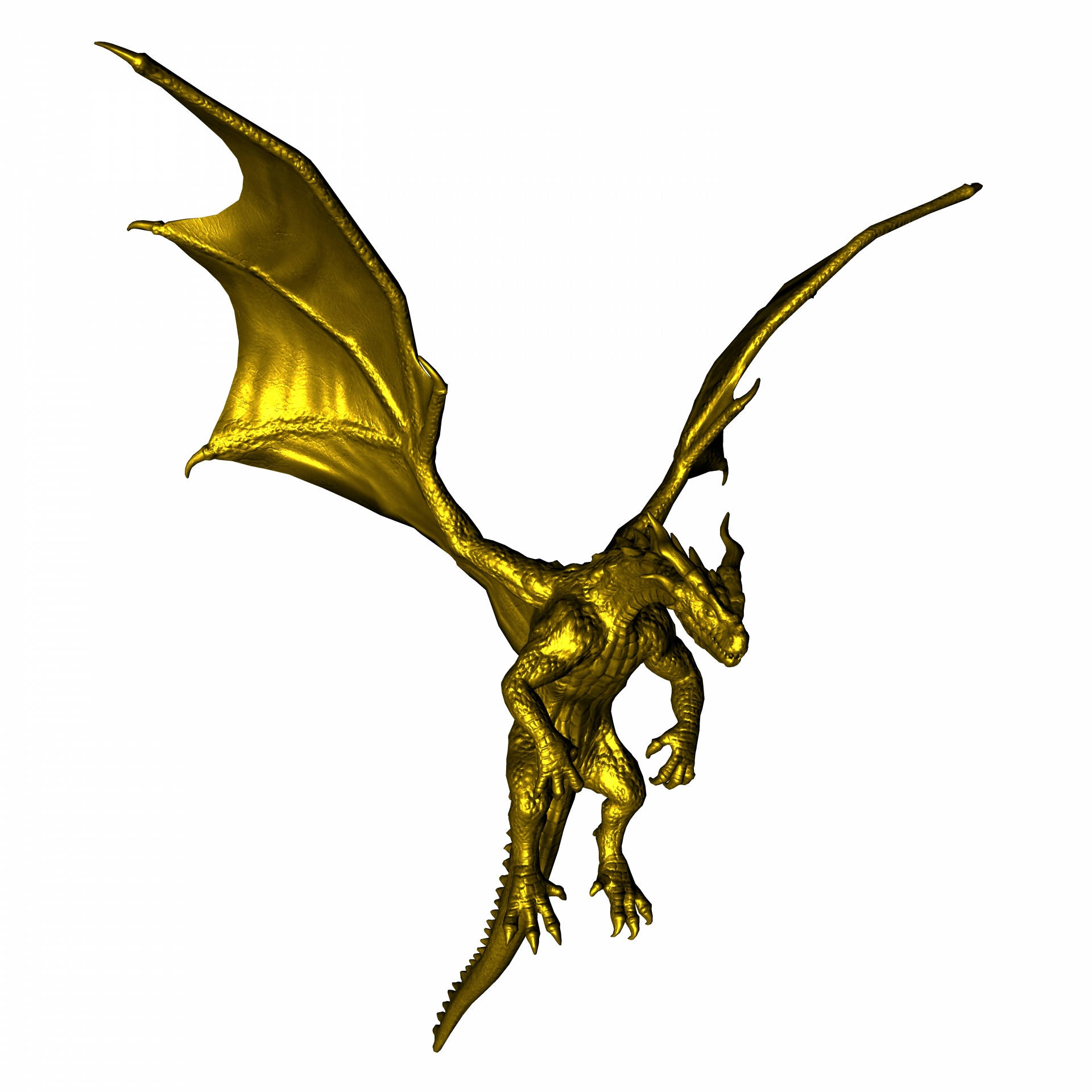 Gold Dragon 桌布 壁紙 — 一隻金色龍展開翅膀，帶有細緻鱗片，在純白背景上飛翔。