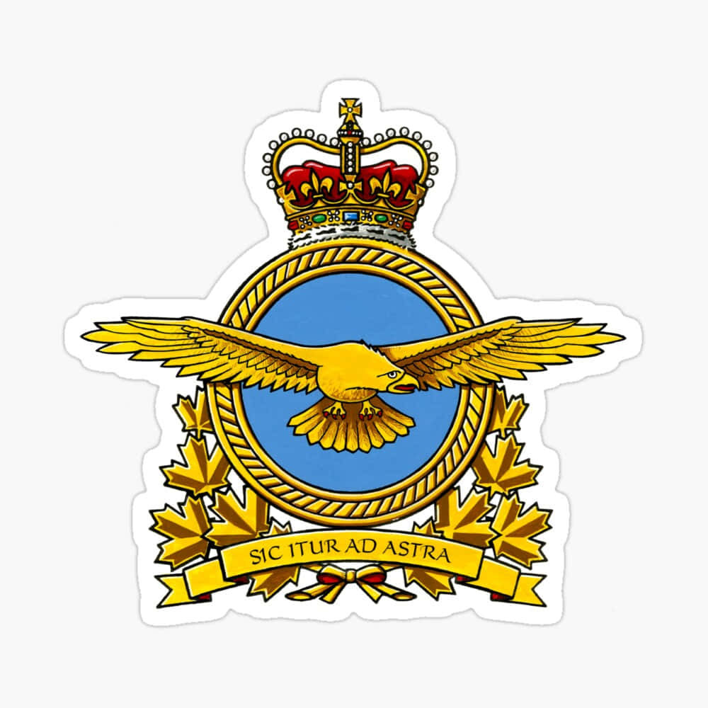 Air Force 桌布 壁紙 — 一隻金鷹展翅翱翔於藍色圓圈內，頂部有皇冠，兩側有楓葉。