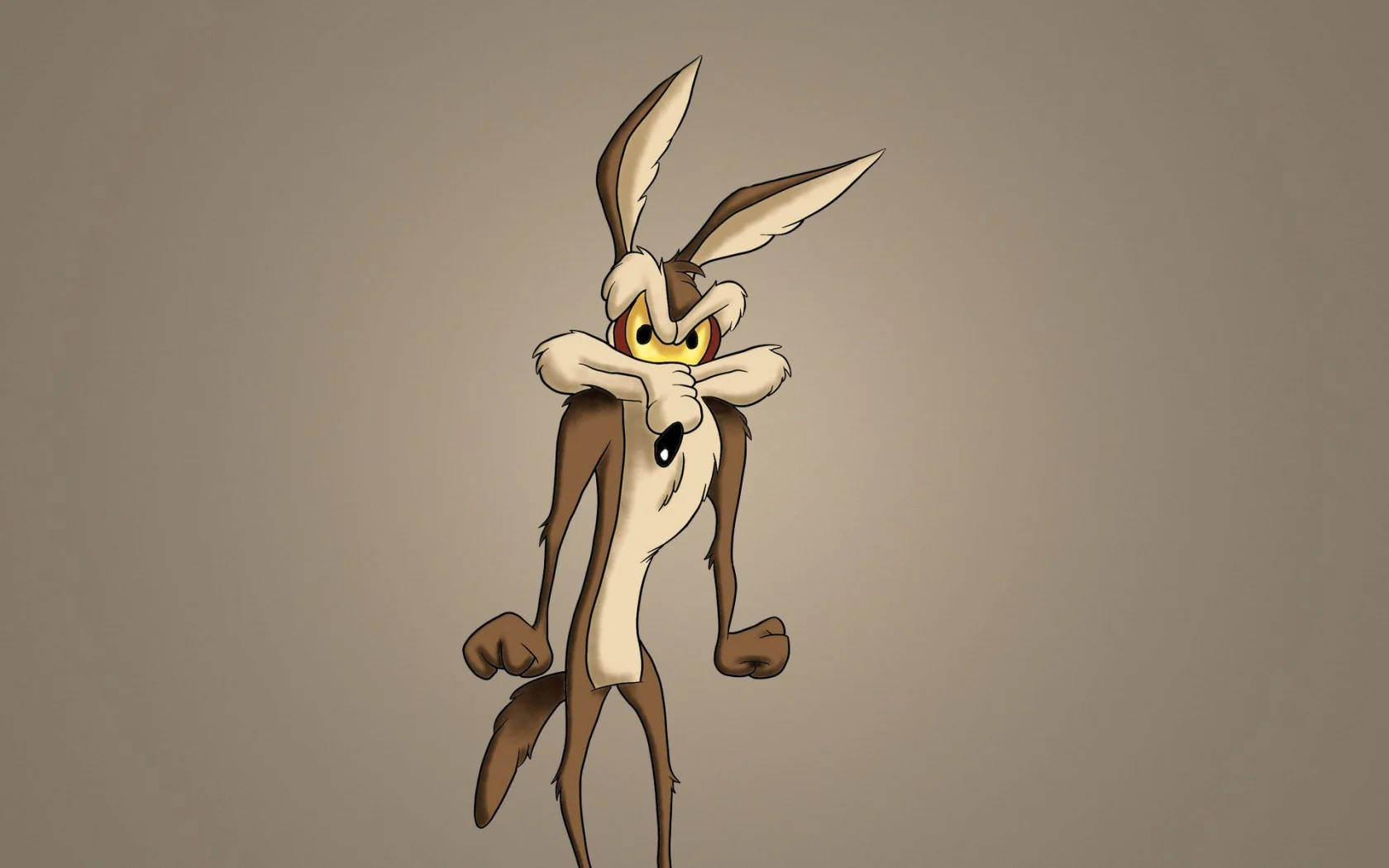 Coyote 桌布 壁紙 — 一隻長耳卡通兔帶著憤怒表情，站在純米色背景前。