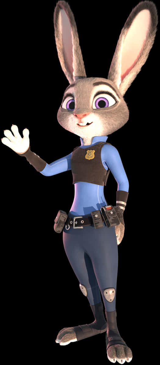 Disney Character 桌布 壁紙 — 一隻開心的動畫兔子警察在黑色背景前全身揮手。