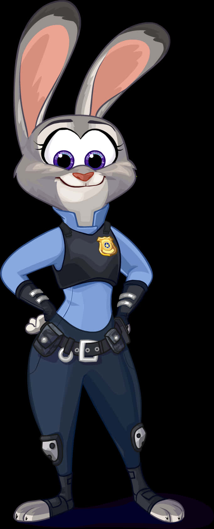 Disney Character 桌布 壁紙 — 一隻開心的動畫兔警察穿著全套制服，自信地站在黑色背景前。