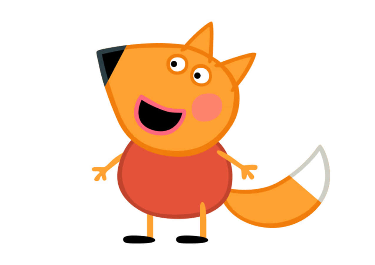 Freddy Fox 桌布 壁紙 — 一隻開心的卡通狐狸，橙色毛髮，穿著紅色襯衫，在純白色背景上咧嘴大笑。