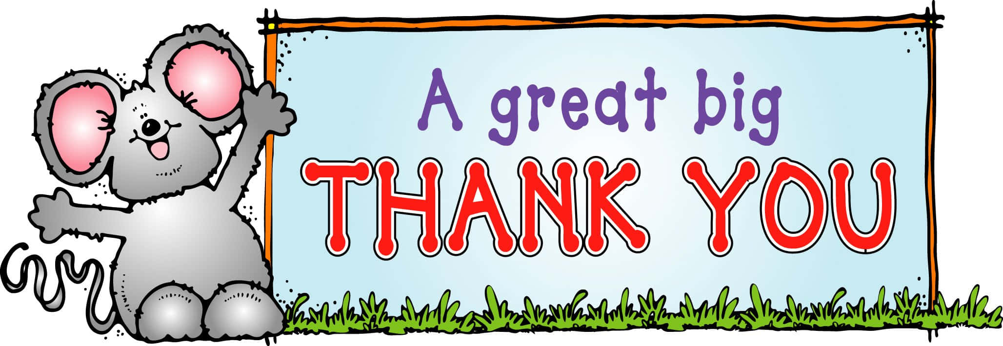 Thank You 桌布 壁紙 — 一隻開心的卡通老鼠在草地背景上舉著一個寫有 'A great big THANK YOU' 的牌子。