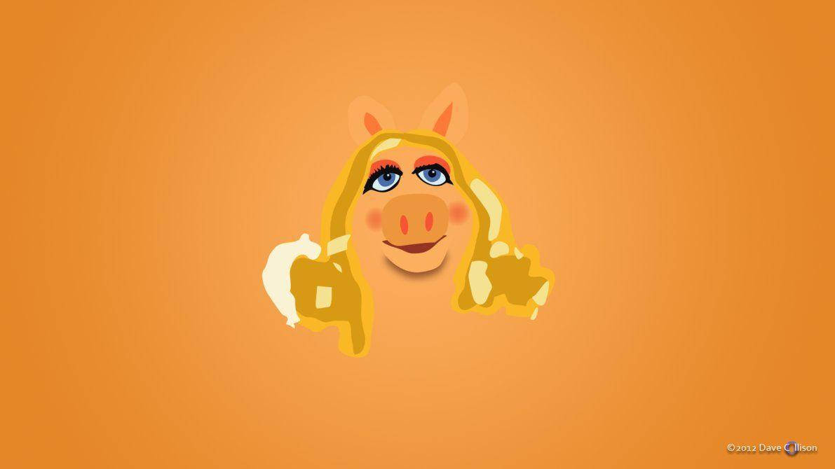 Miss Piggy 桌布 壁紙 — 一隻開心的卡通豬，金髮藍眼，在純橙色背景上豎起兩個大拇指。