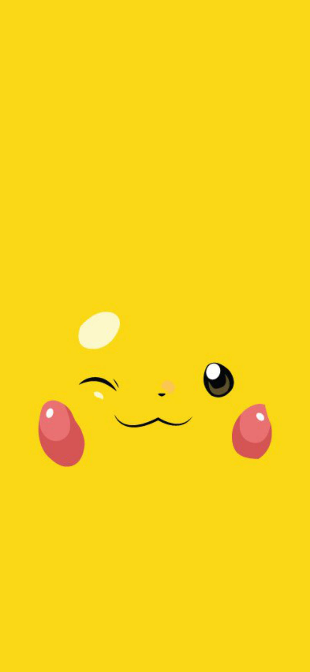 Cute Yellow Aesthetic 桌布 壁紙 — 一隻開心的皮卡丘在純黃色背景上單眼眨眼。
