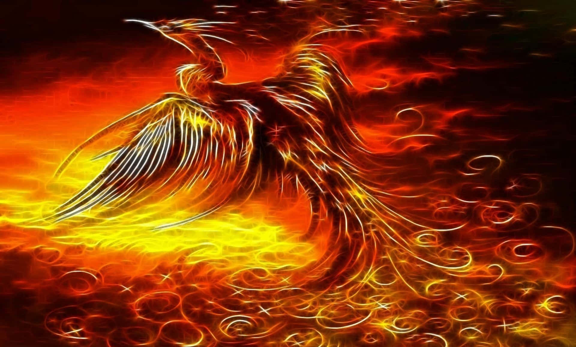 一隻神話中的鳳凰，翅膀發光，從火焰中升起。 — 鳳凰 GIF 壁紙