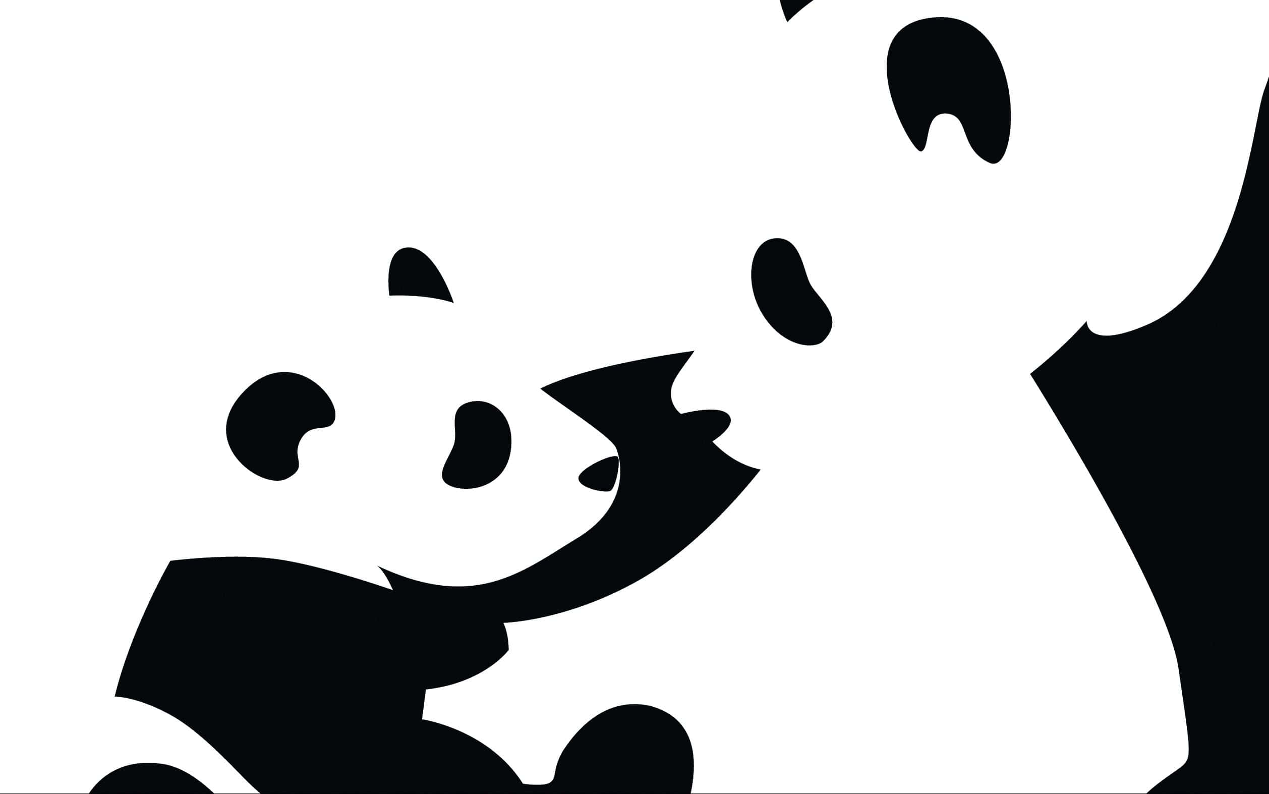 Simple Black And White 桌布 壁紙 — 一隻頑皮熊貓從樹後探頭出來的極簡黑白剪影。