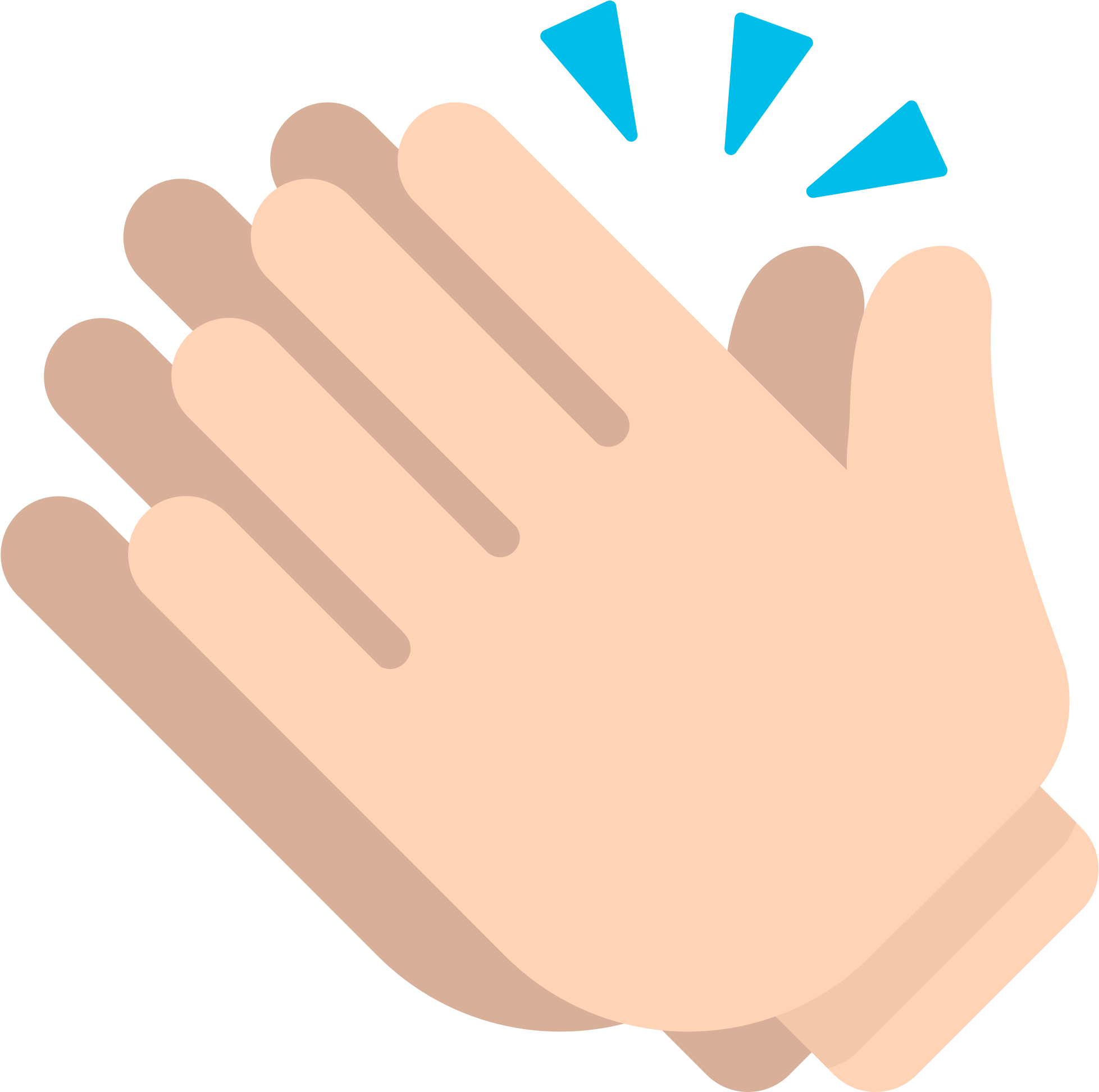 Clapping 桌布 壁紙 — 一隻風格化平面設計的拍手手，手指上方有三個藍色三角形火花。