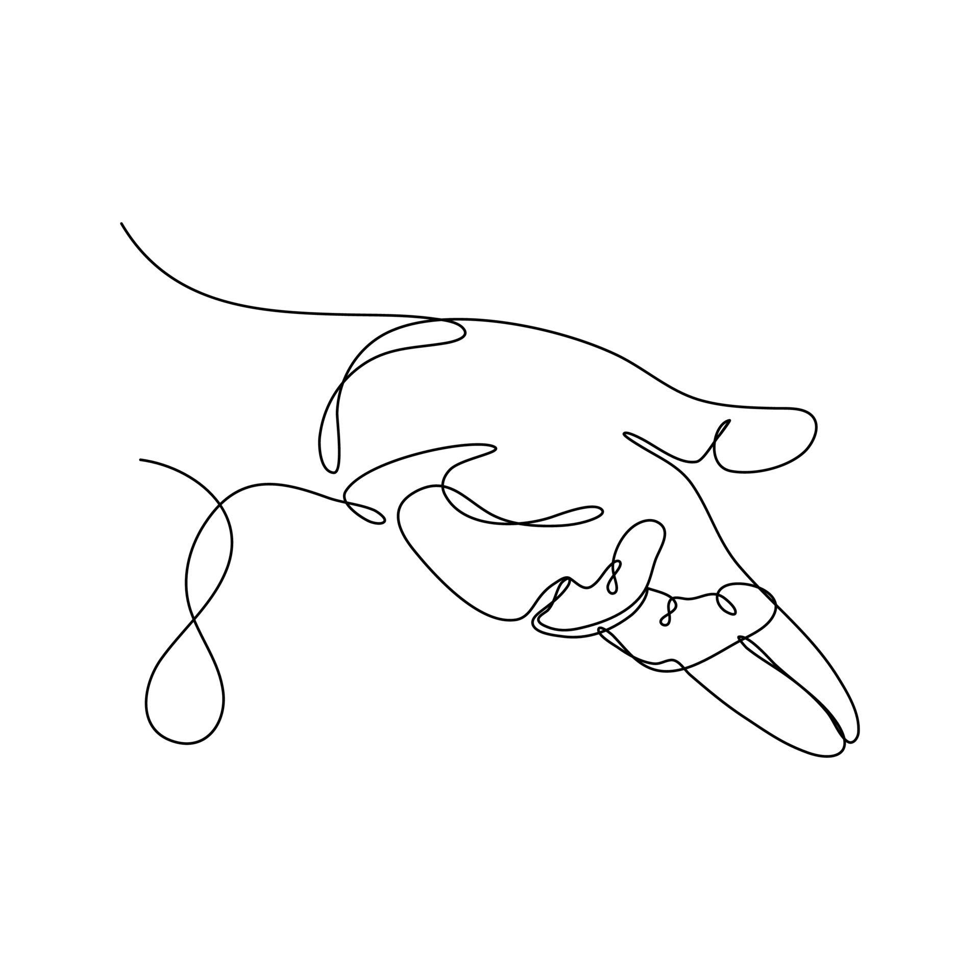 One Line Drawing 桌布 壁紙 — 一隻風格化狗隻的極簡單線繪畫，帶有流暢曲線和一滴水滴細節。