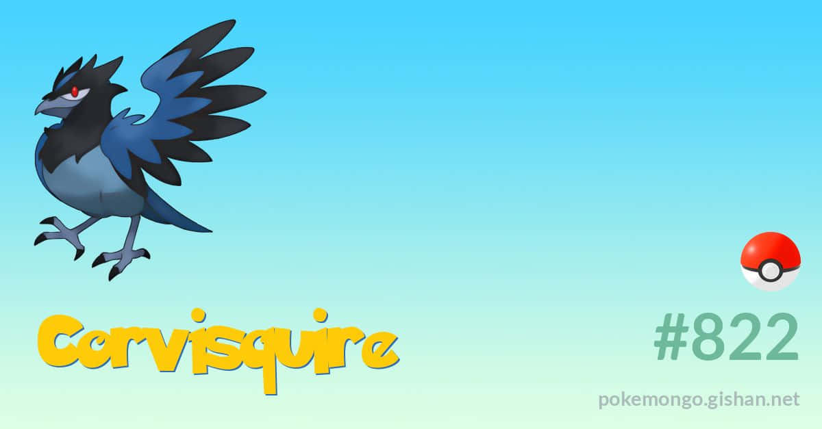 Corvisquire 桌布 壁紙 — 一隻風格化的 Corvisquire 寶可夢在柔和漸變的天空中翱翔，顯示其名字和精靈球編號。