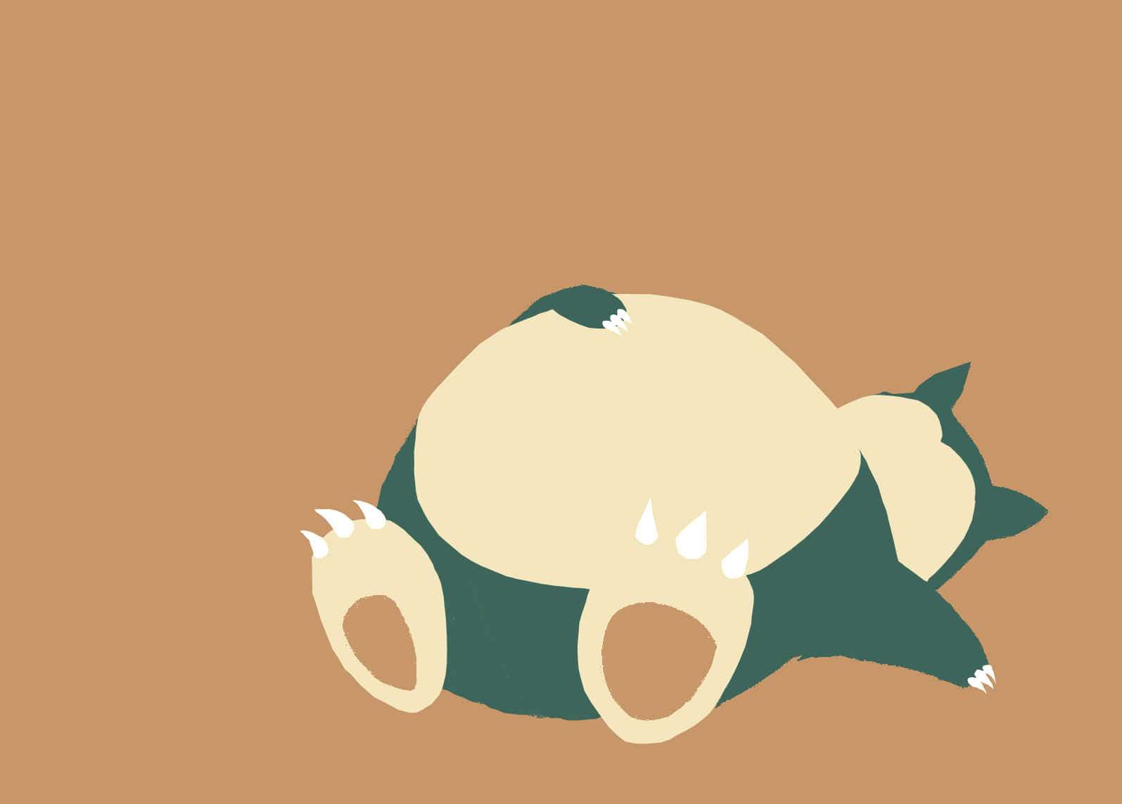 卡比獸 桌布 壁紙 — 一隻風格化的 Snorlax 在純棕色背景上以極簡平面設計安詳地睡覺。