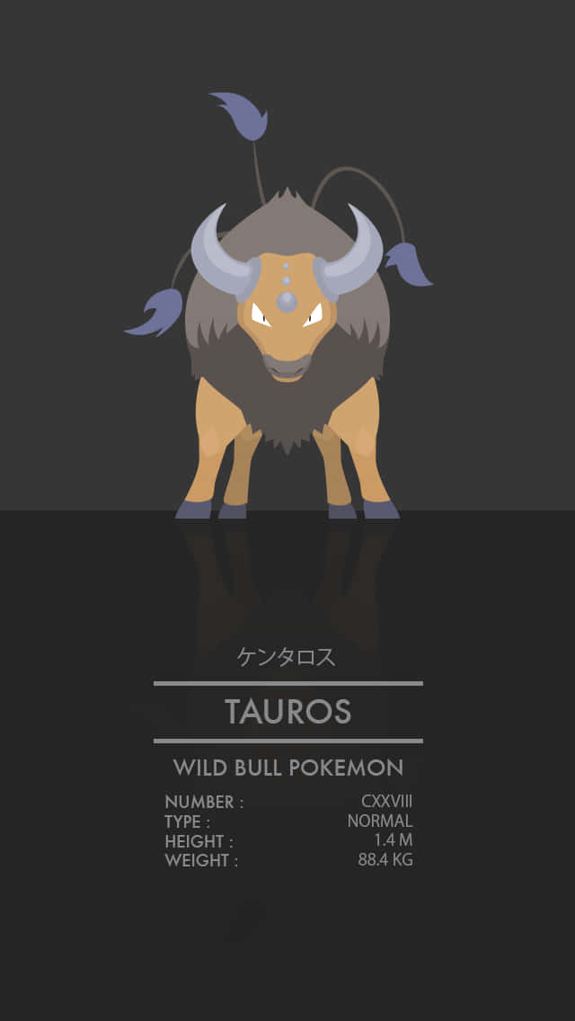寶可夢 桌布 壁紙 — 一隻風格化的 Tauros 寶可夢在黑暗背景前，下方有反射表面，大膽地站立著。