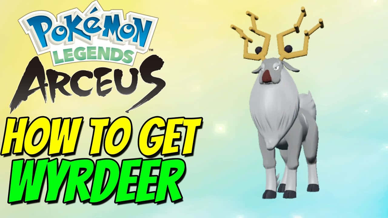 寶可夢 桌布 壁紙 — 一隻風格化的Wyrdeer寶可夢站在粗體文字旁邊，推廣Pokémon Legends Arceus的指南。
