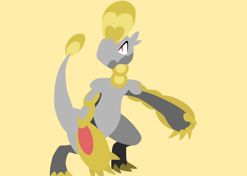 Pokemon Aesthetic 桌布 壁紙 — 一隻風格化的卡通寶可夢，擁有灰色和黃色的毛髮，站在純淺黃色背景前。