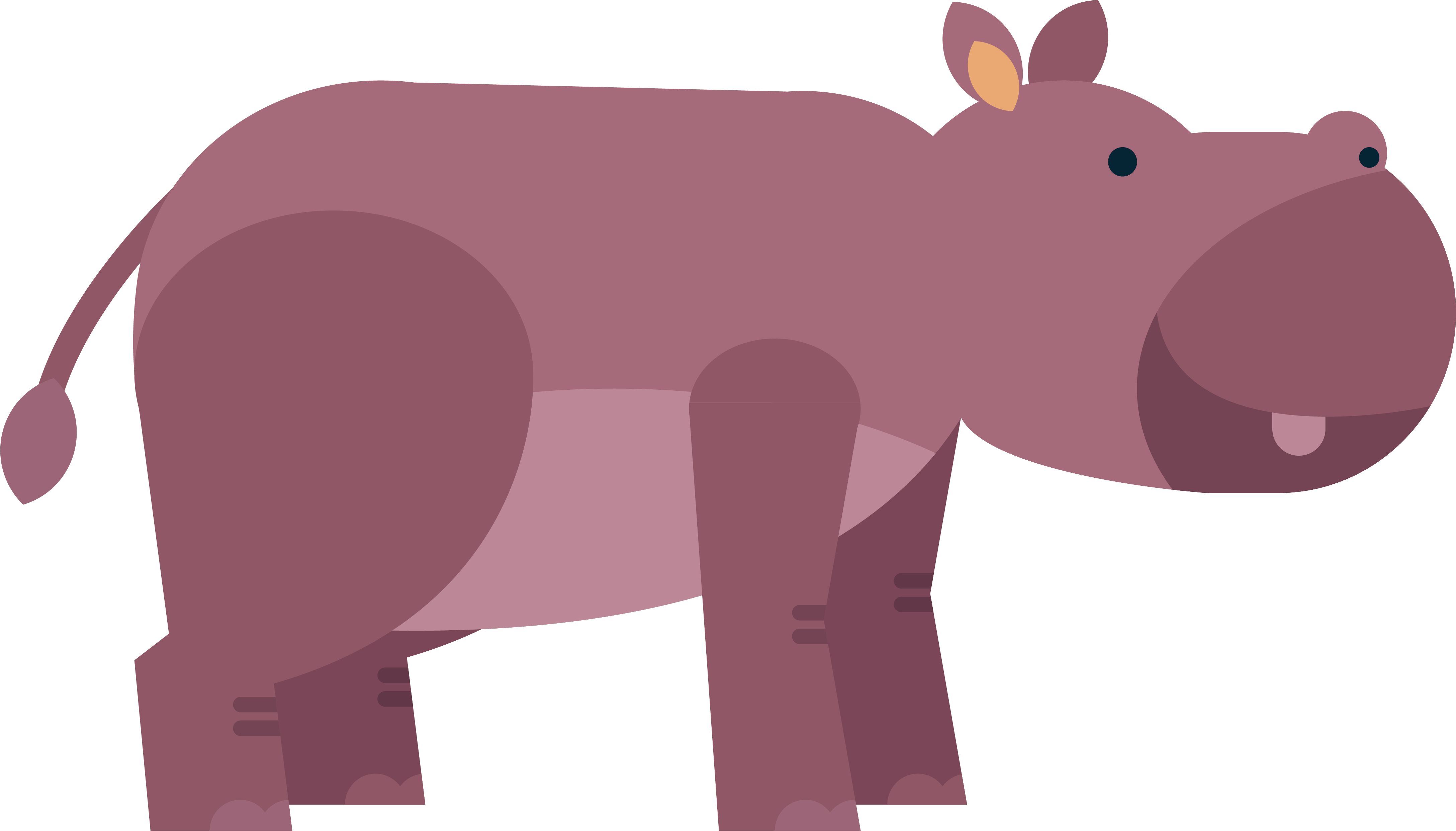 Cartoon Animal 桌布 壁紙 — 一隻風格化的卡通河馬以純色淡紫色調側面站立，表情簡單友善。