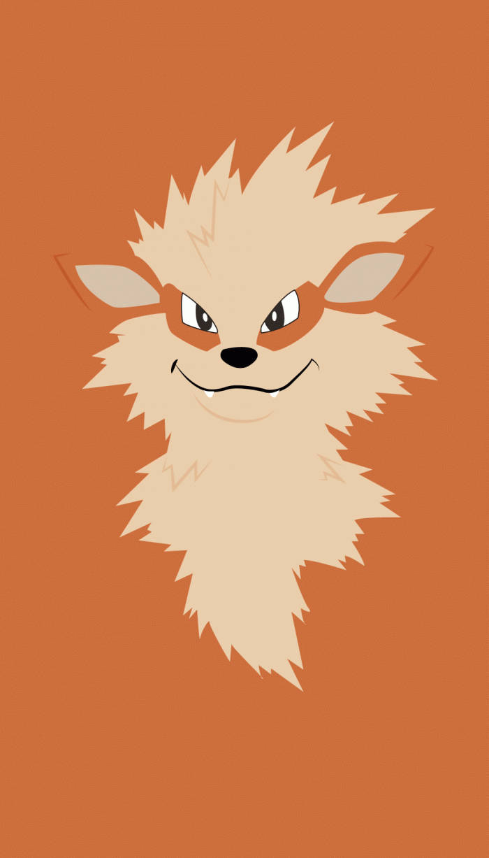 Arcanine 桌布 壁紙 — 一隻風格化的卡通狐狸，擁有尖刺的奶油色毛髮和憤怒的眼睛，背景為純橙色。