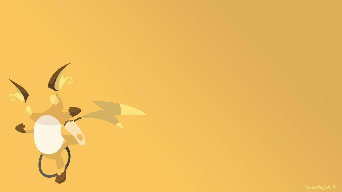 Raichu 桌布 壁紙 — 一隻風格化的卡通皮卡丘在純暖黃色背景上充滿活力地跳躍。