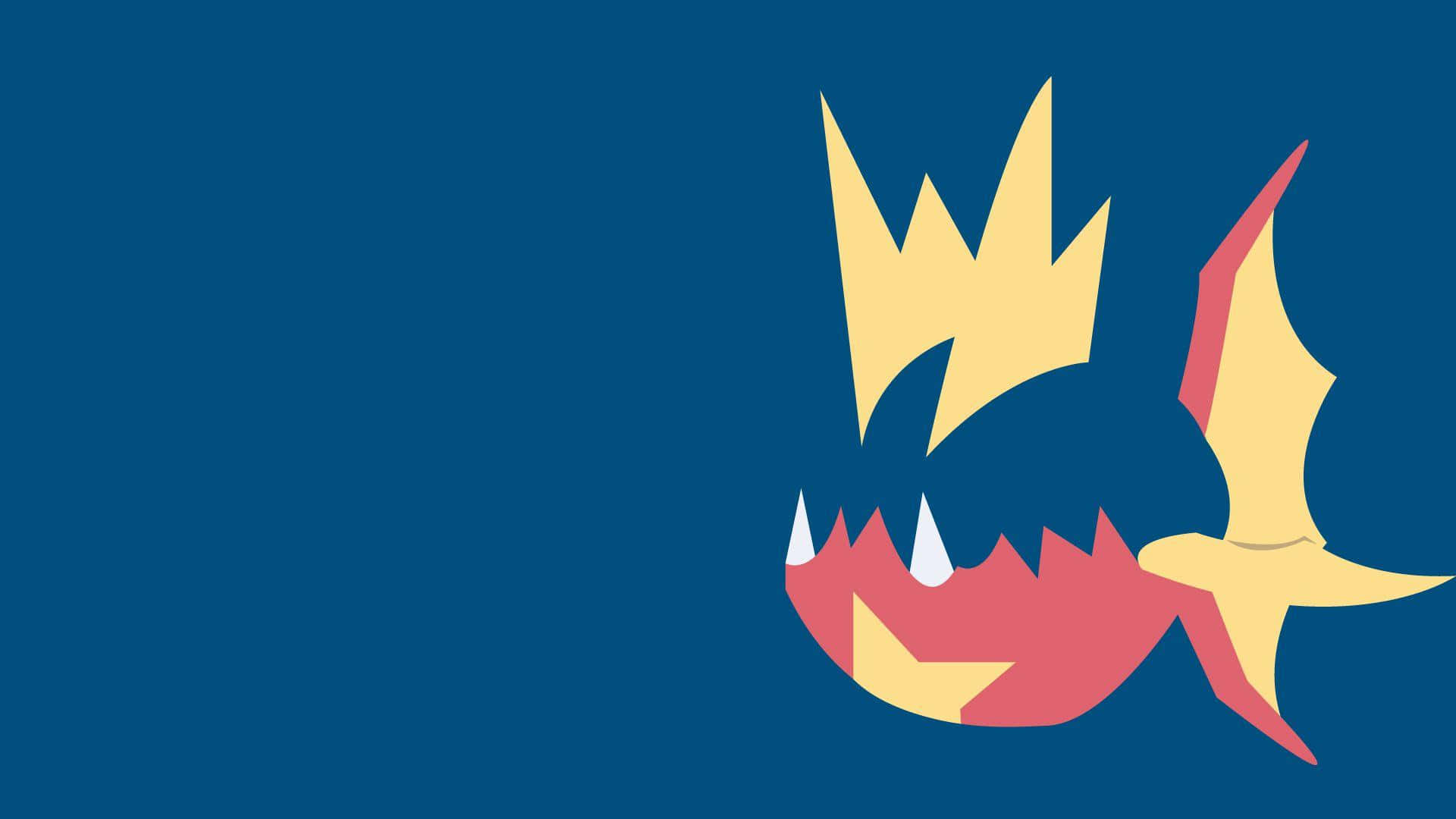 Pokemon Aesthetic 桌布 壁紙 — 一隻風格化的卡通龍，戴著黃色皇冠，紅色身體，背景為純藍色。