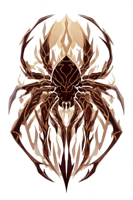 Elegant Arachnid Spider 4K 壁紙 — 一隻風格化的對稱蜘蛛，帶有銳利的幾何肢體和層次豐富的棕色色調，背景為白色。