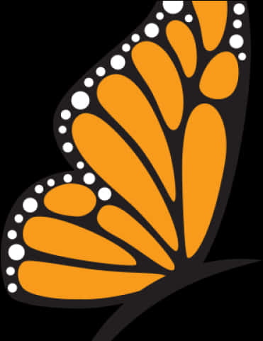Monarch Butterfly 桌布 壁紙 — 一隻風格化的帝王蝶，橙色翅膀帶白色斑點，停在黑色背景上。