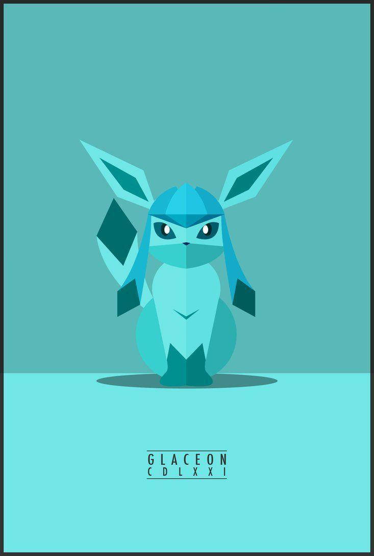 Glaceon 桌布 壁紙 — 一隻風格化的幾何冰伊布，帶有銳利的青綠色切面，居中放置在純色青綠色背景上。