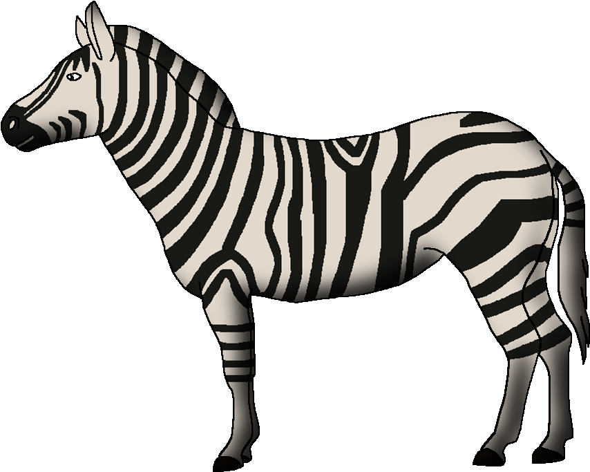 Zebra 桌布 壁紙 — 一隻風格化的斑馬，帶有醒目的黑白條紋，側面站立在純黑色背景前。