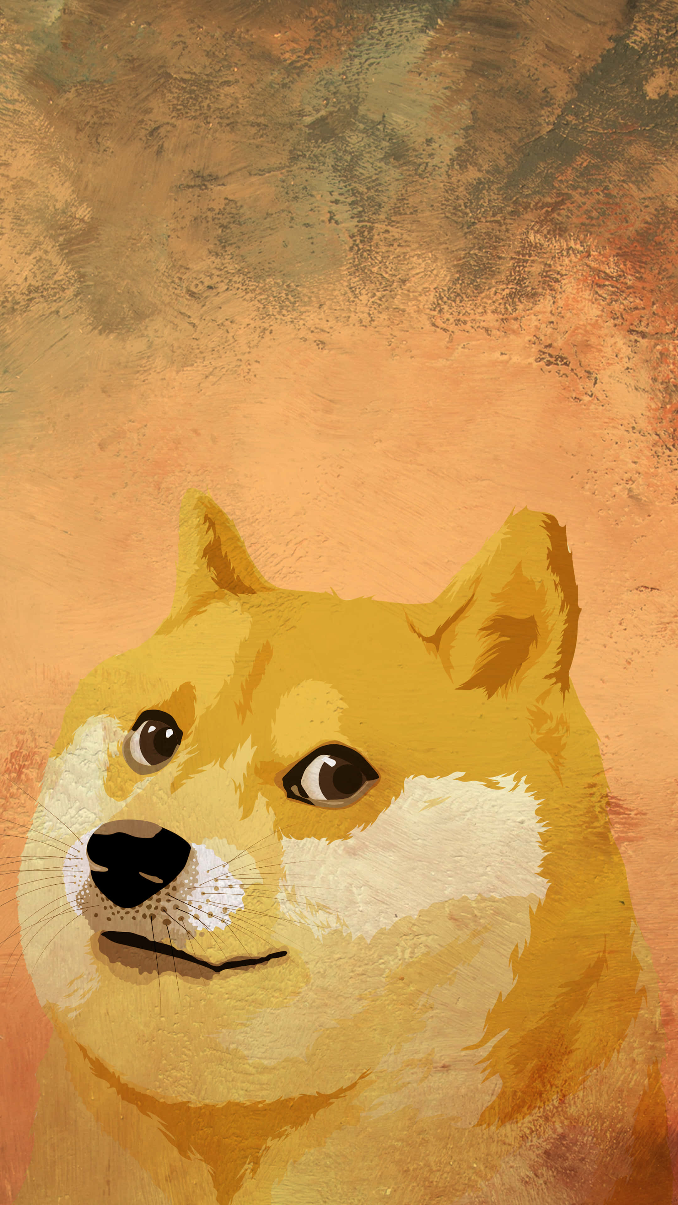 狗 桌布 壁紙 — 一隻風格化的柴犬，帶著自鳴得意的表情，以溫暖的大地色調繪製在紋理背景上。