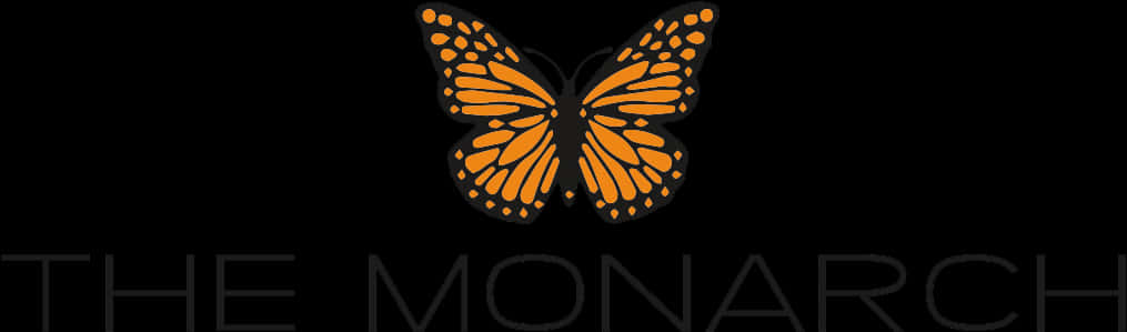 Monarch Butterfly 桌布 壁紙 — 一隻風格化的橙色帝王蝶，帶有黑色脈絡和白色斑點，居中在純黑色背景上。