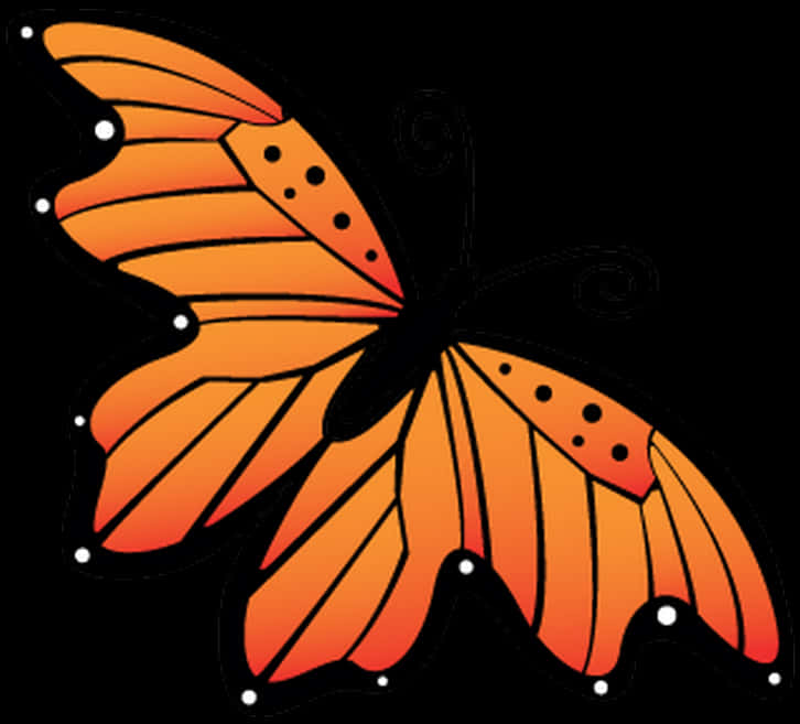 Monarch Butterfly 桌布 壁紙 — 一隻風格化的橙色帝王蝶，帶有黑色脈絡和白色斑點，在純黑色背景上閃耀。