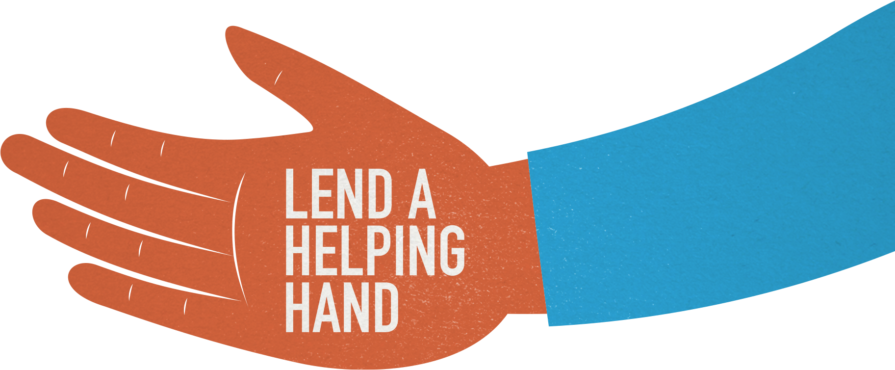 好的 桌布 壁紙 — 一隻風格化的橙色手，帶有文字「LEND A HELPING HAND」，在黑色背景上伸出。