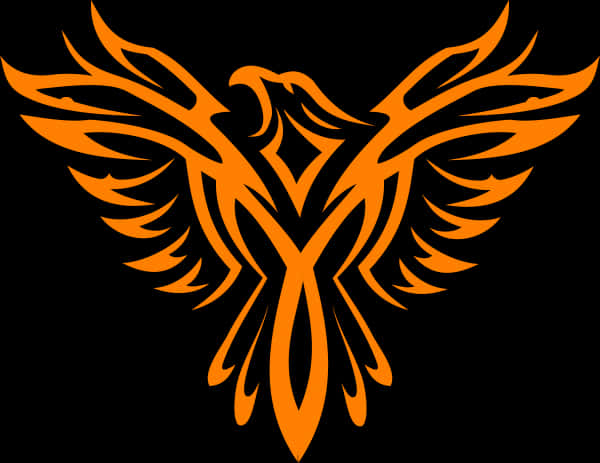 Eagle Logo 桌布 壁紙 — 一隻風格化的橙色鳳凰，翅膀展開，襯托在純黑色背景上。