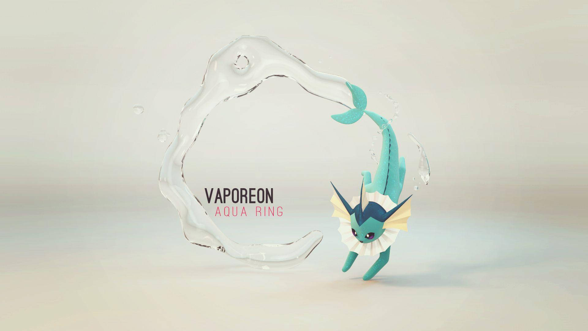 水 桌布 壁紙 — 一隻風格化的水伊布穿過清澈的水環跳躍，背景柔和中性。