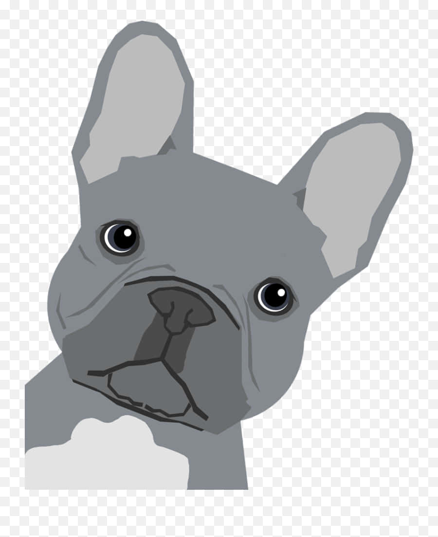 狗 桌布 壁紙 — 一隻風格化的灰色法國鬥牛犬，有大耳朵和富有表情的眼睛，胸前有白色斑塊，向前凝視。